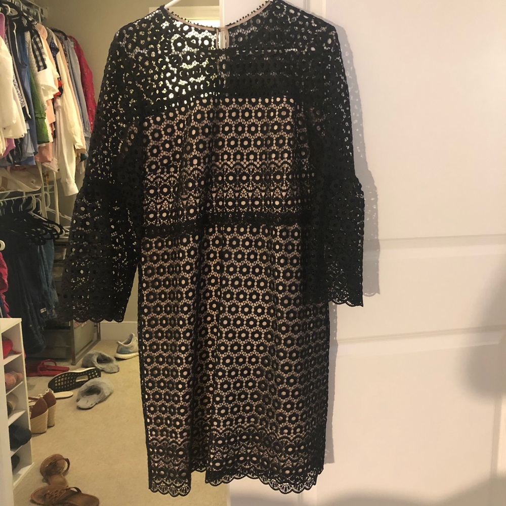 Long sleeve black lace and nude JCrew dress